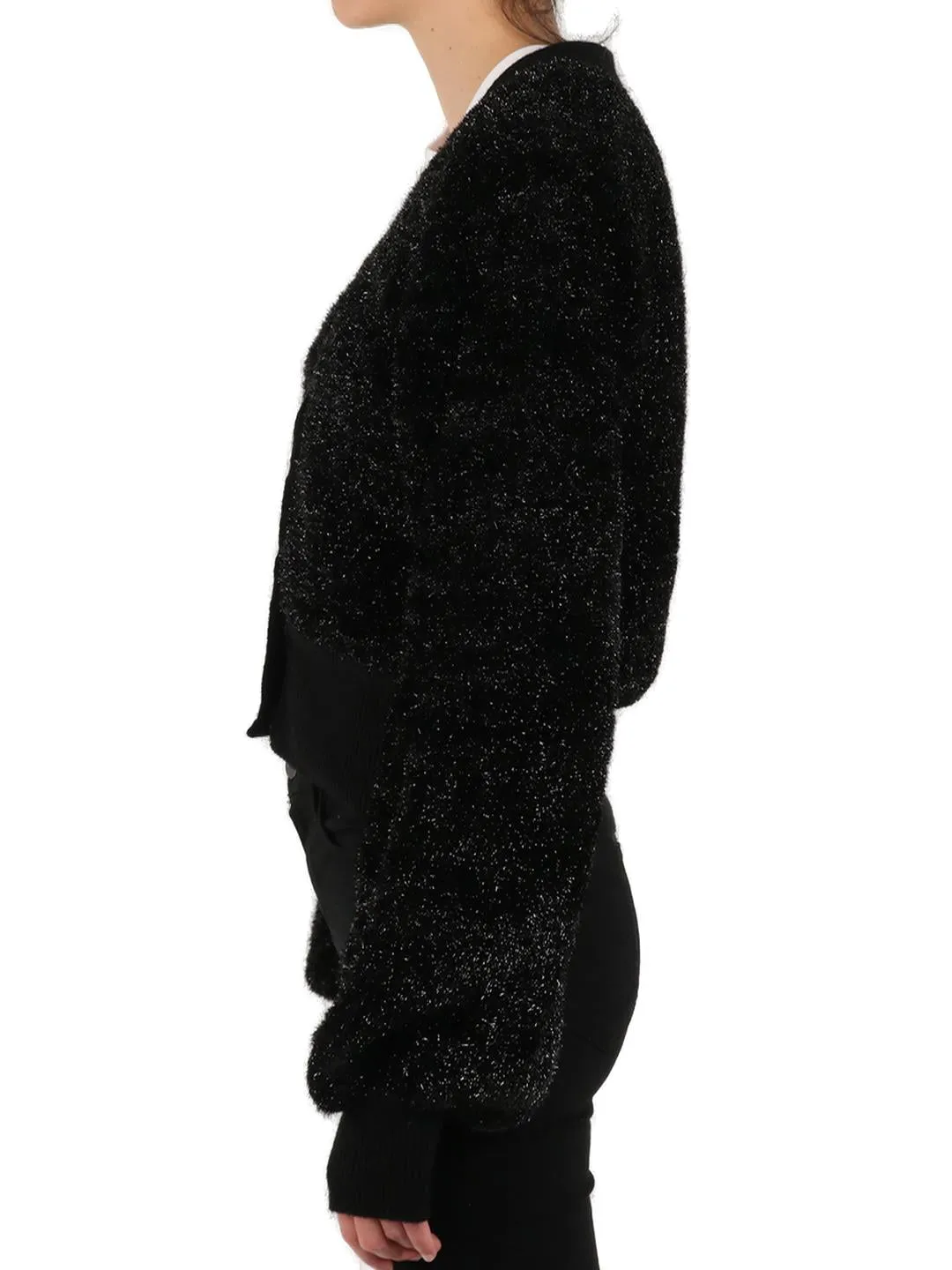 Ganni Sparkle Knit Puff-Sleeved Cardigan