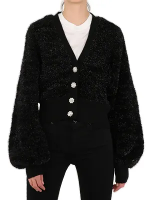 Ganni Sparkle Knit Puff-Sleeved Cardigan