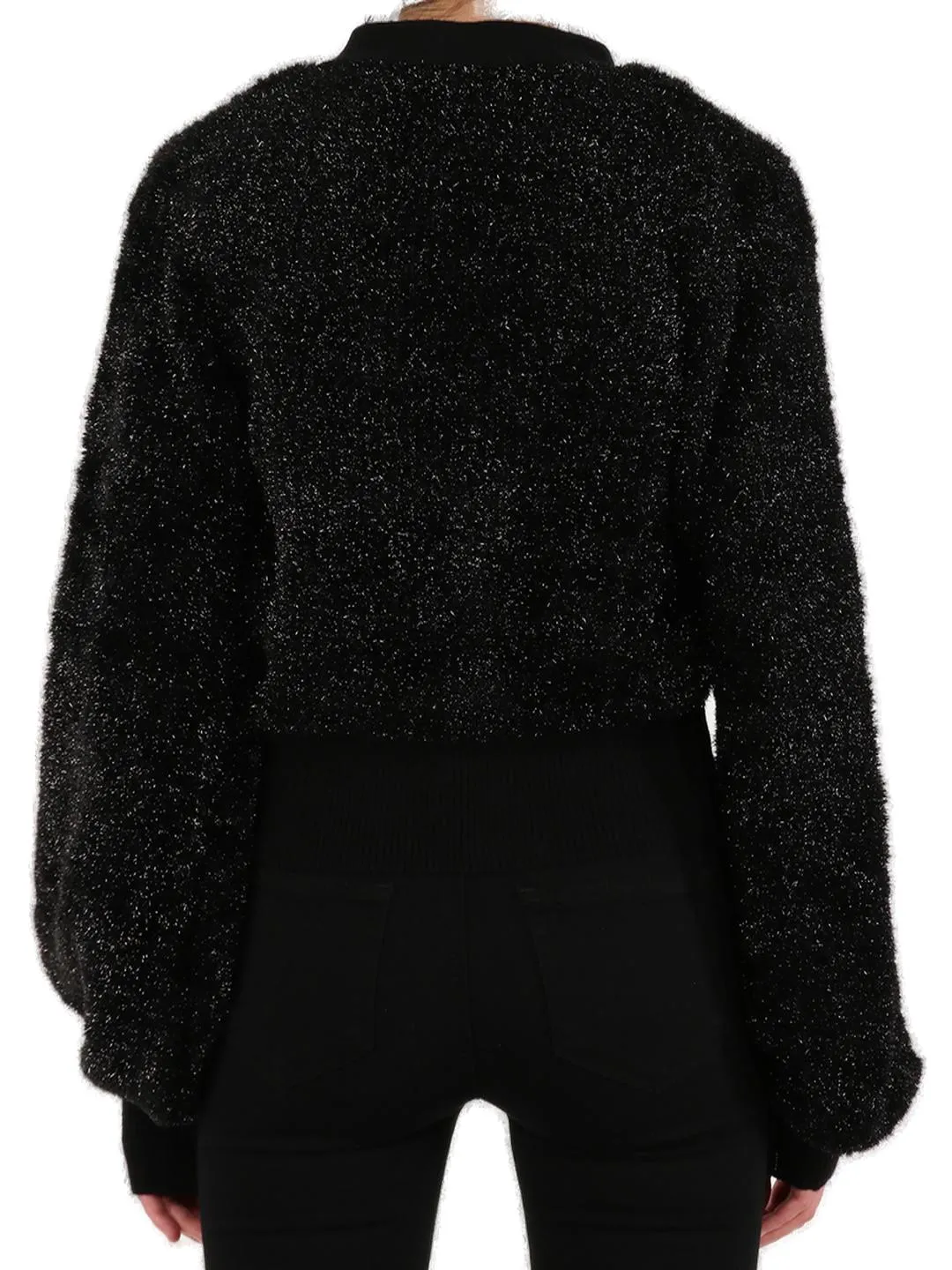 Ganni Sparkle Knit Puff-Sleeved Cardigan
