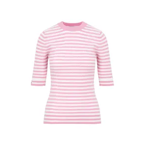 Ganni Striped Logo Embroidered Short Sleeved Sweater