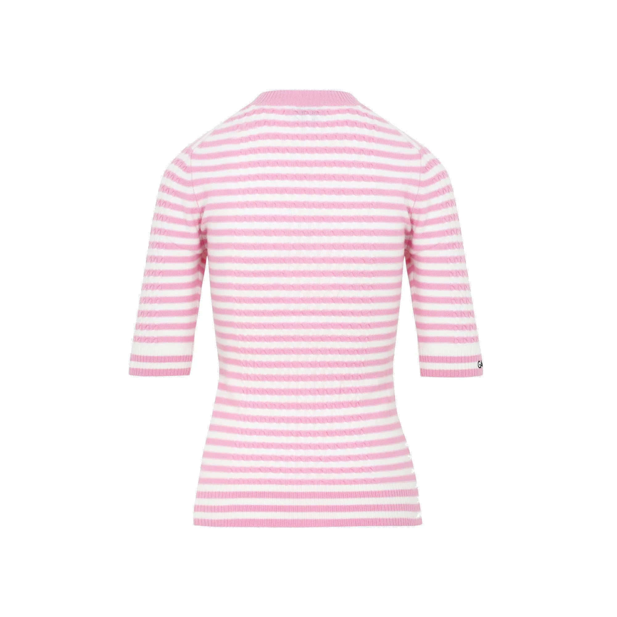 Ganni Striped Logo Embroidered Short Sleeved Sweater