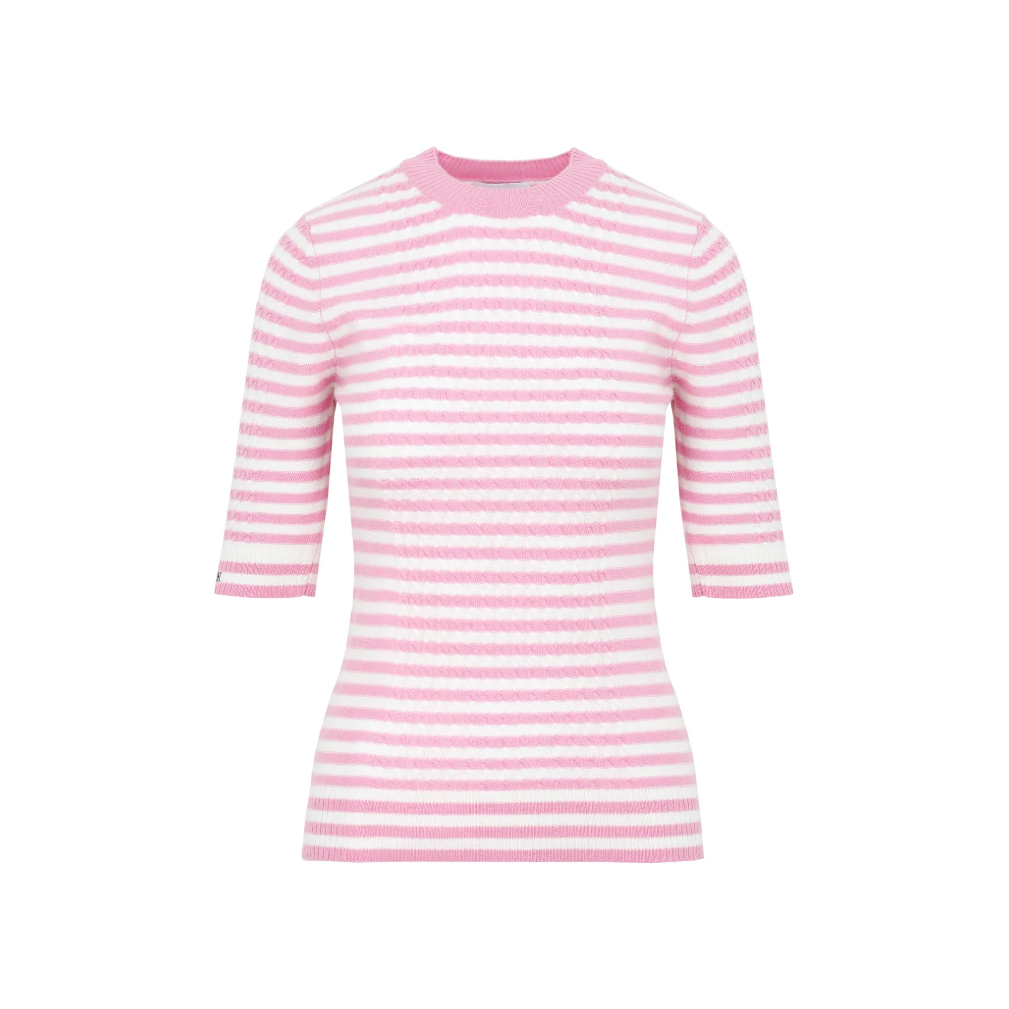 Ganni Striped Logo Embroidered Short Sleeved Sweater