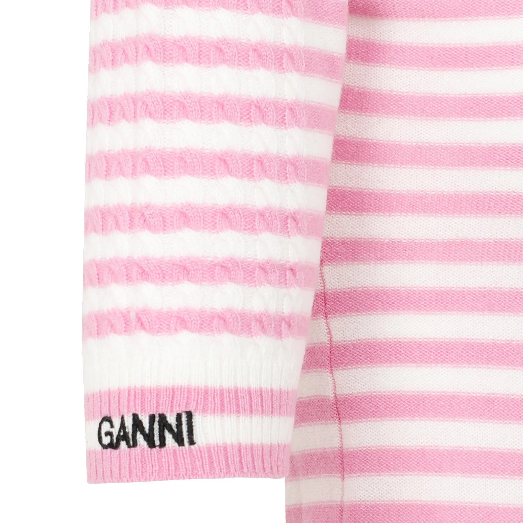 Ganni Striped Logo Embroidered Short Sleeved Sweater