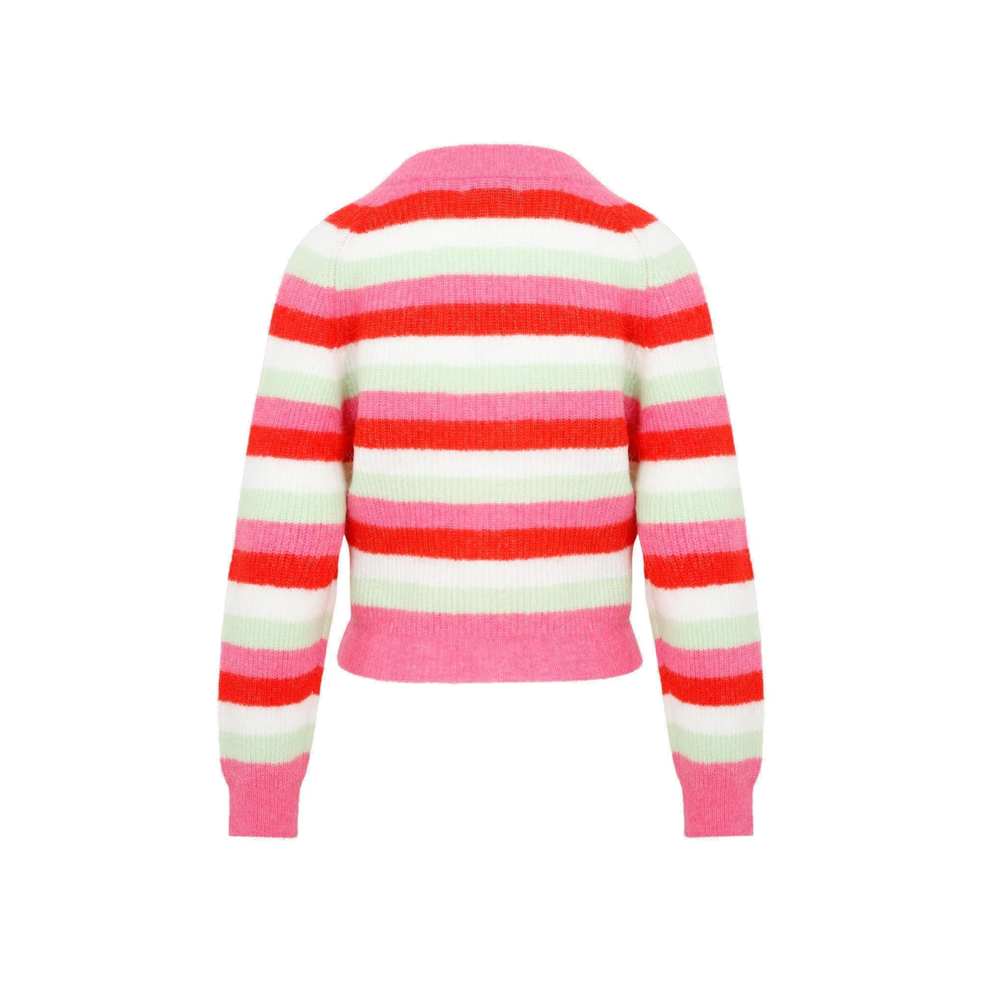 Ganni Striped Ribbed Knit Buttoned Cardigan