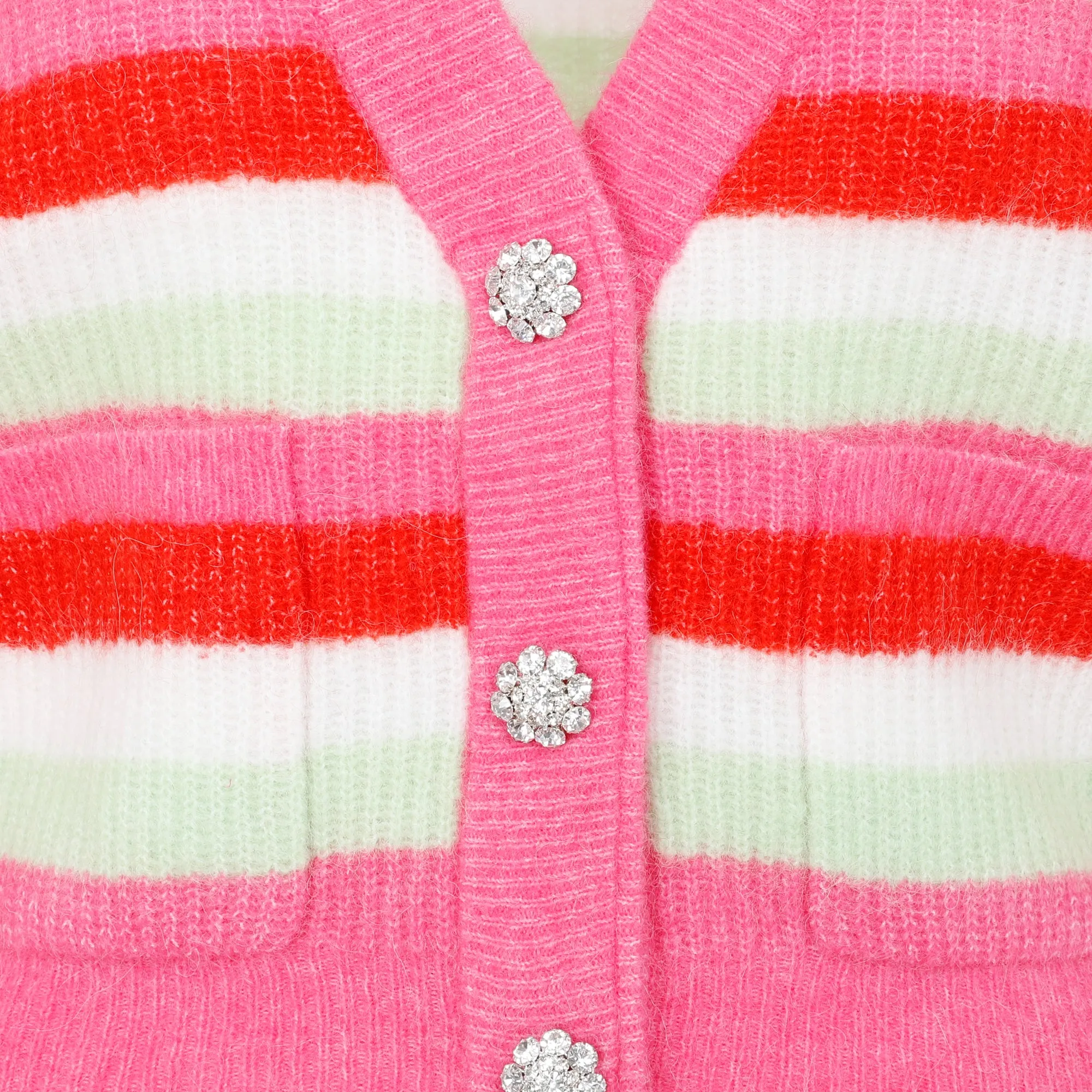 Ganni Striped Ribbed Knit Buttoned Cardigan