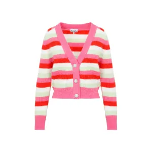 Ganni Striped Ribbed Knit Buttoned Cardigan