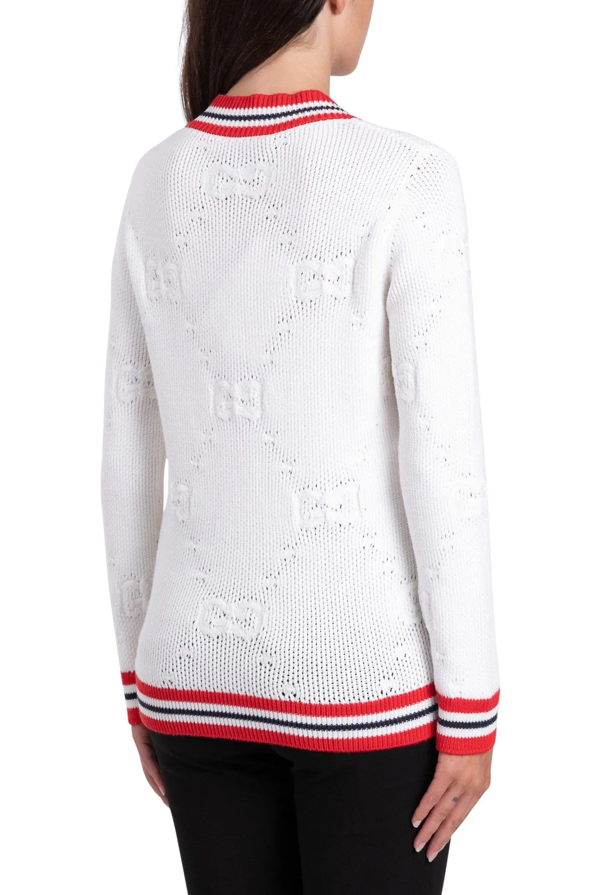 Gucci Stripe Trim Knitted Logo Sweater