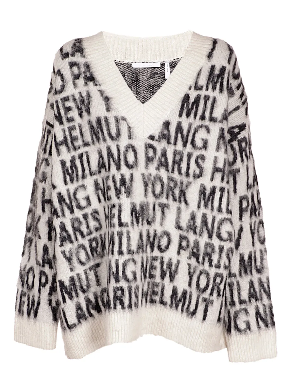 Helmut Lang Allover Logo Printed V-Neck Sweater