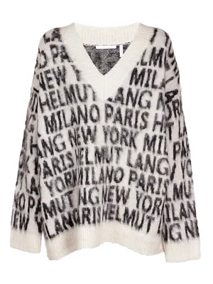 Helmut Lang Allover Logo Printed V-Neck Sweater