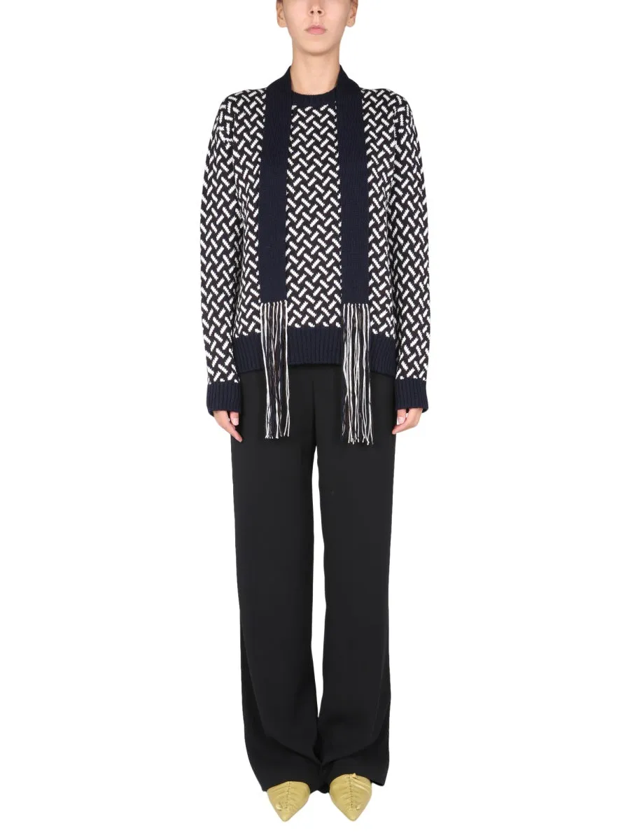 Jil Sander Removable Belt Detailed Jacquard Sweater