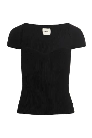 Khaite Ista Cap-Sleeved Rib Knit Top