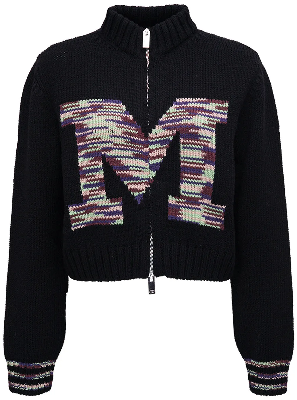 M Missoni Logo Intarsia Zipped Knit Cardigan