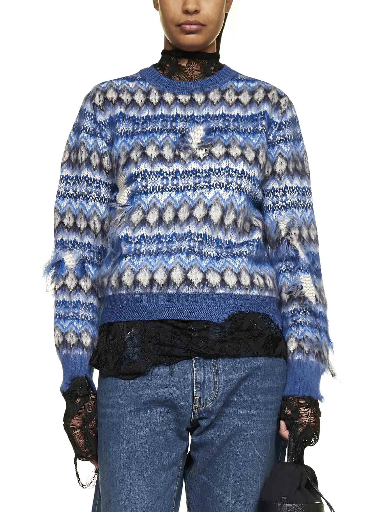 Maison Margiela Jaquard Distressed Knit Sweater