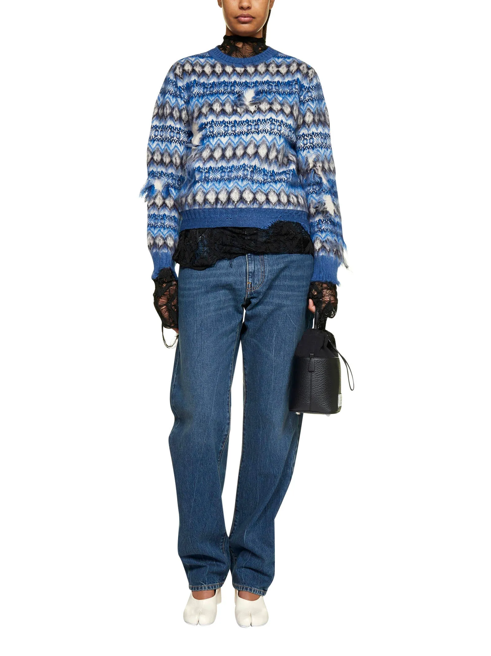 Maison Margiela Jaquard Distressed Knit Sweater