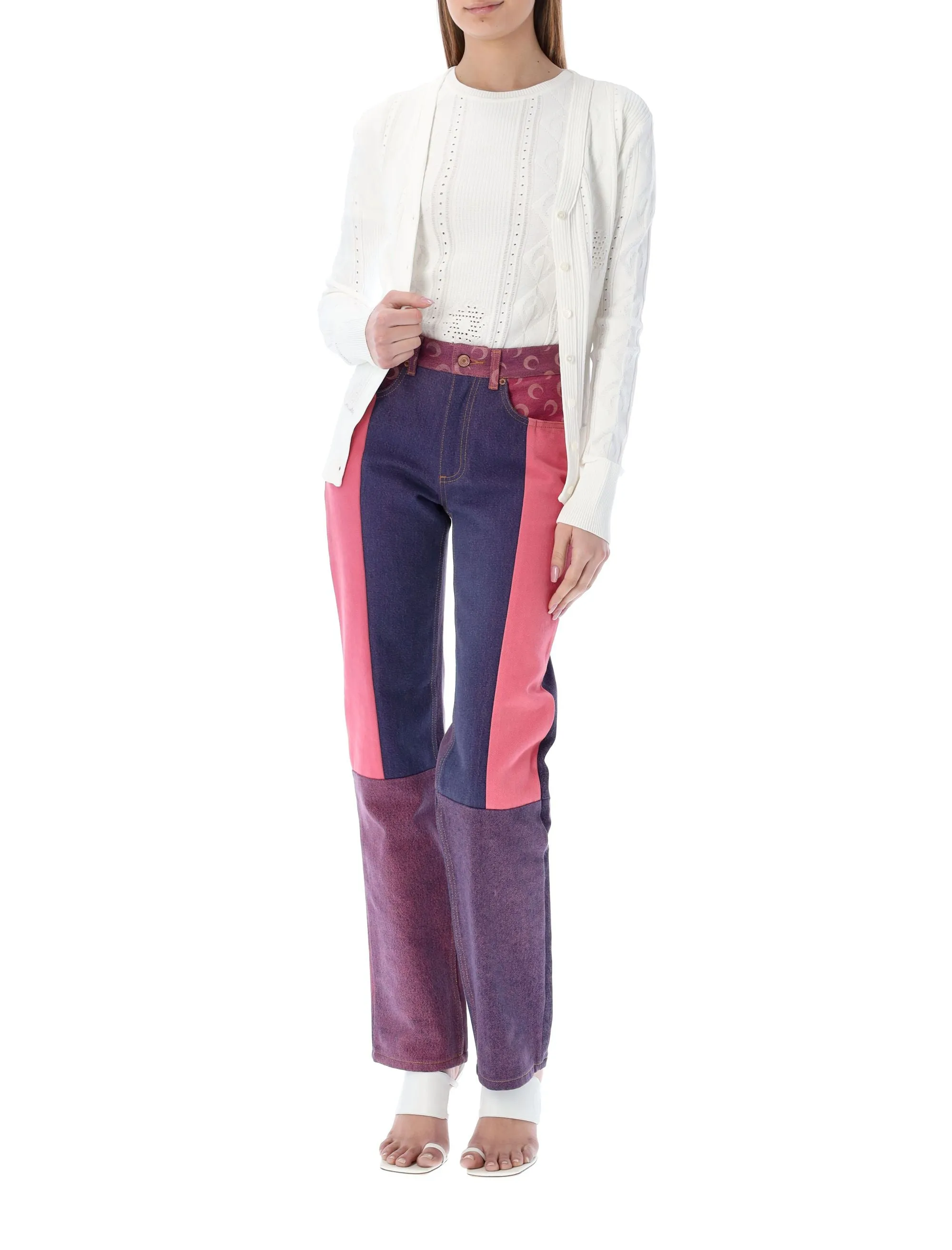 Marine Serre Lunar Pointelle-Knit Buttoned Cardigan
