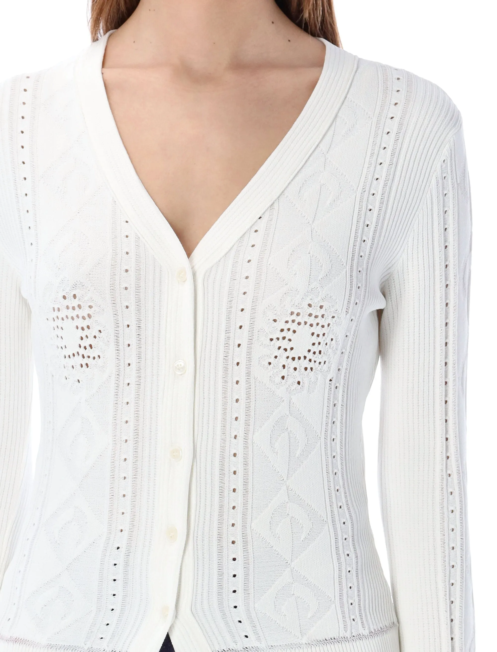 Marine Serre Lunar Pointelle-Knit Buttoned Cardigan