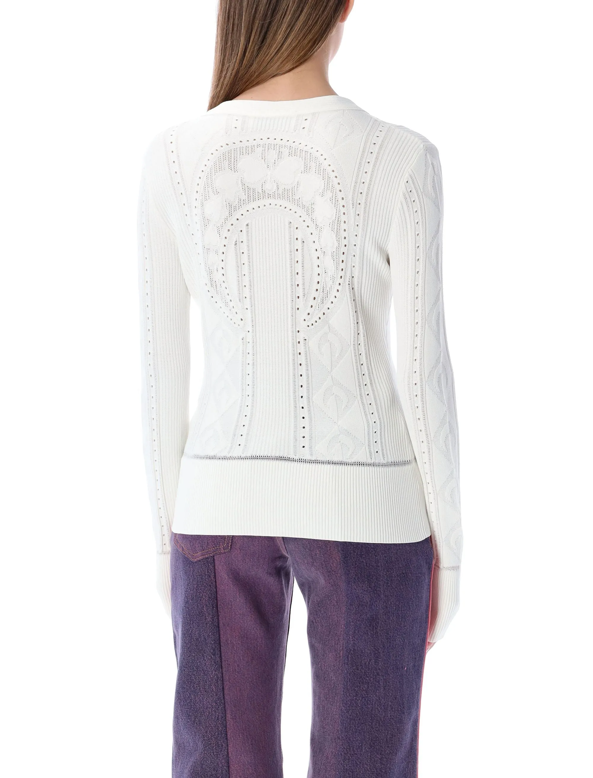 Marine Serre Lunar Pointelle-Knit Buttoned Cardigan