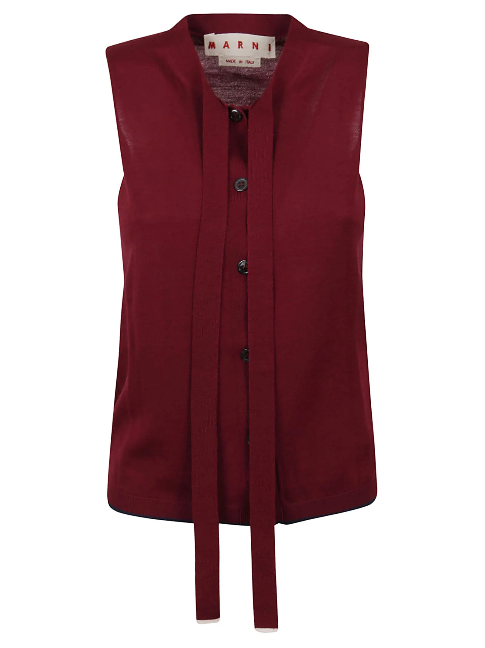 Marni Pussybow Sleeveless Rib-Knit Cardigan