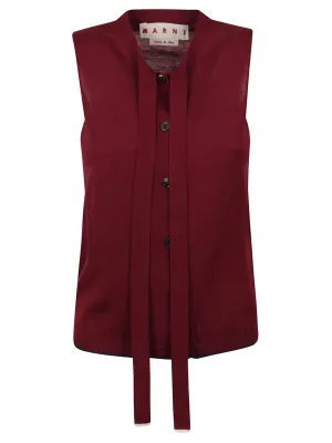Marni Pussybow Sleeveless Rib-Knit Cardigan
