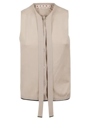 Marni Pussybow Sleeveless Rib-Knit Cardigan