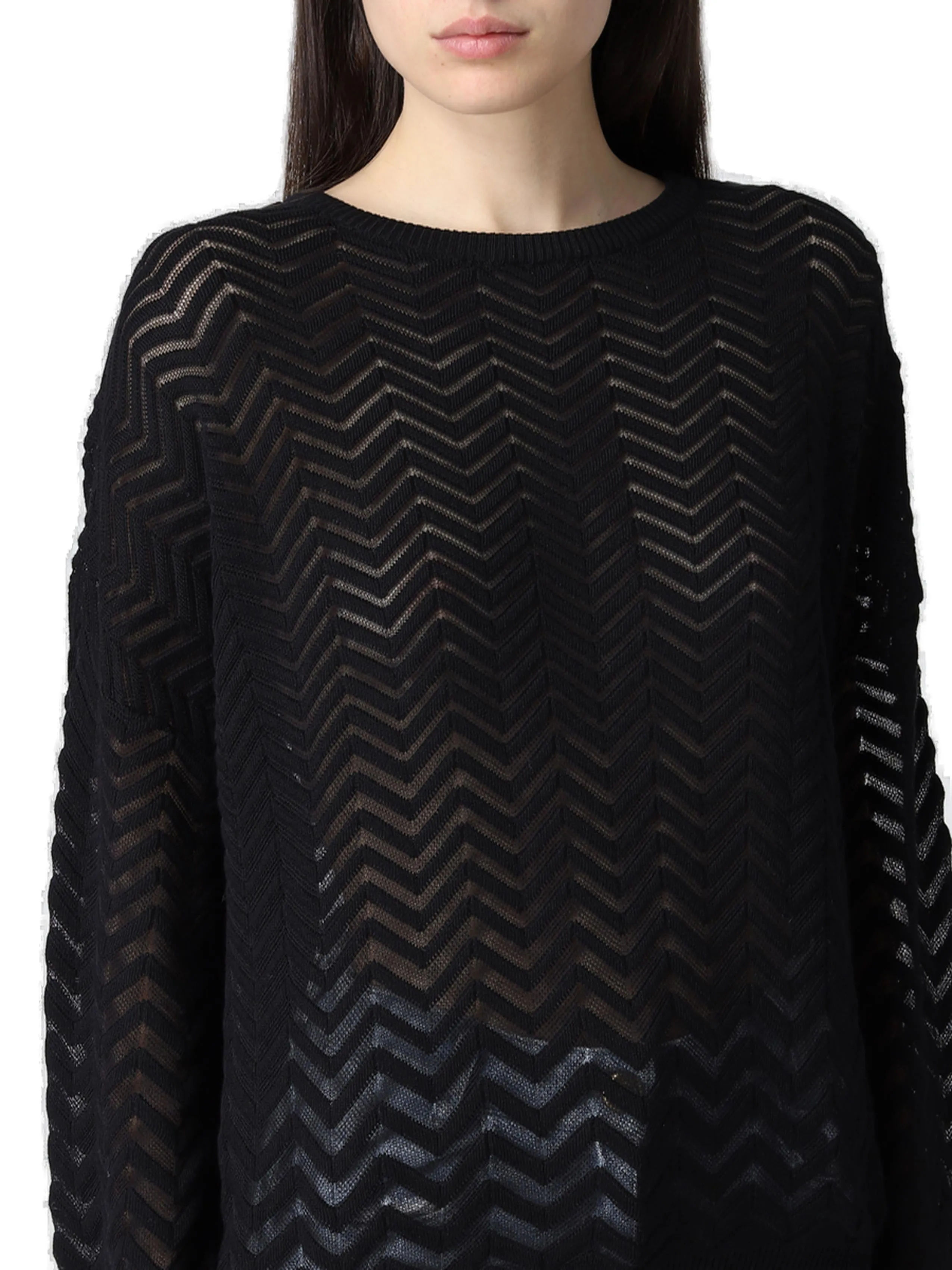 Missoni Semi-Sheer Chevron-Knit Crewneck Jumper