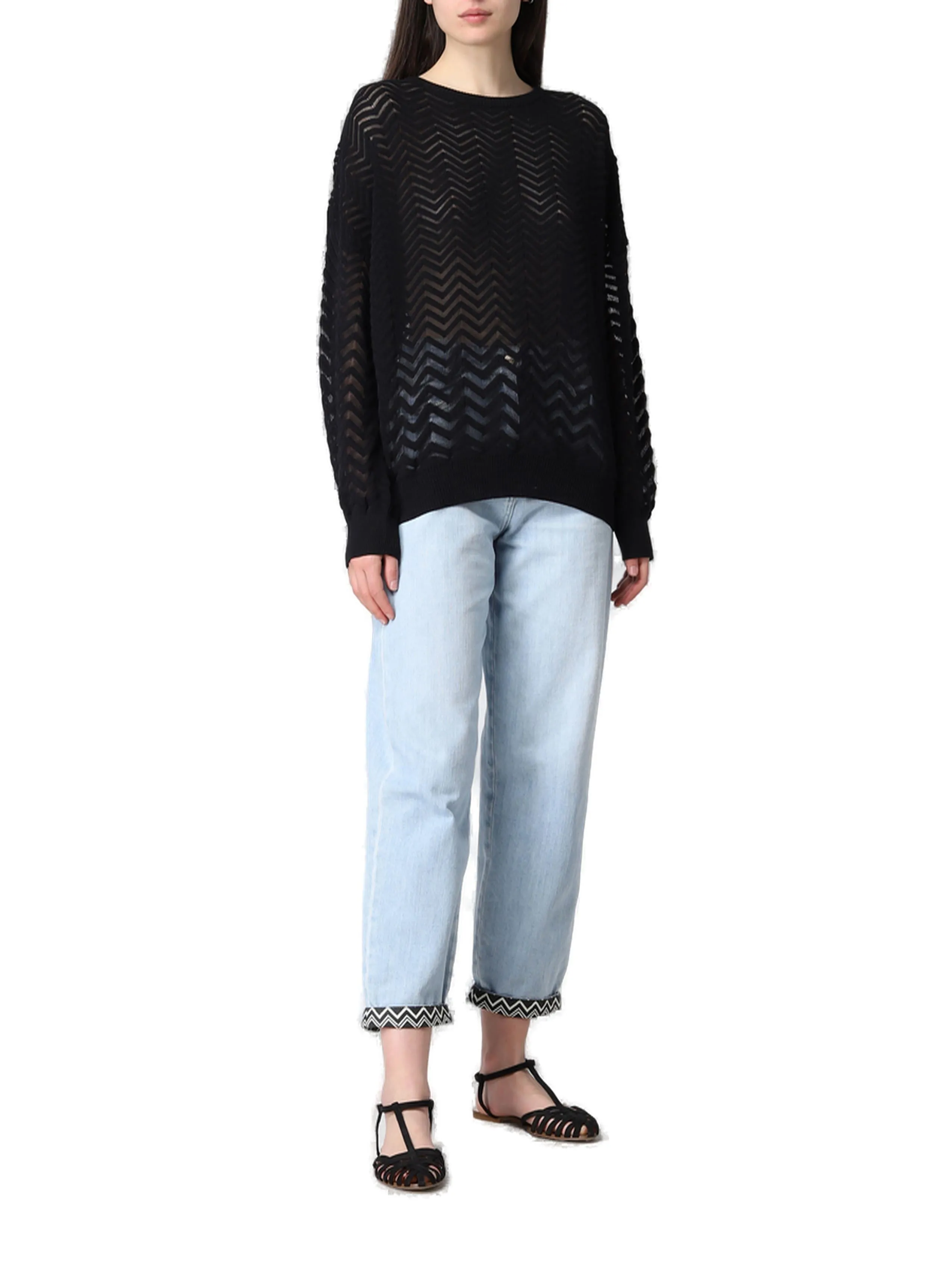 Missoni Semi-Sheer Chevron-Knit Crewneck Jumper