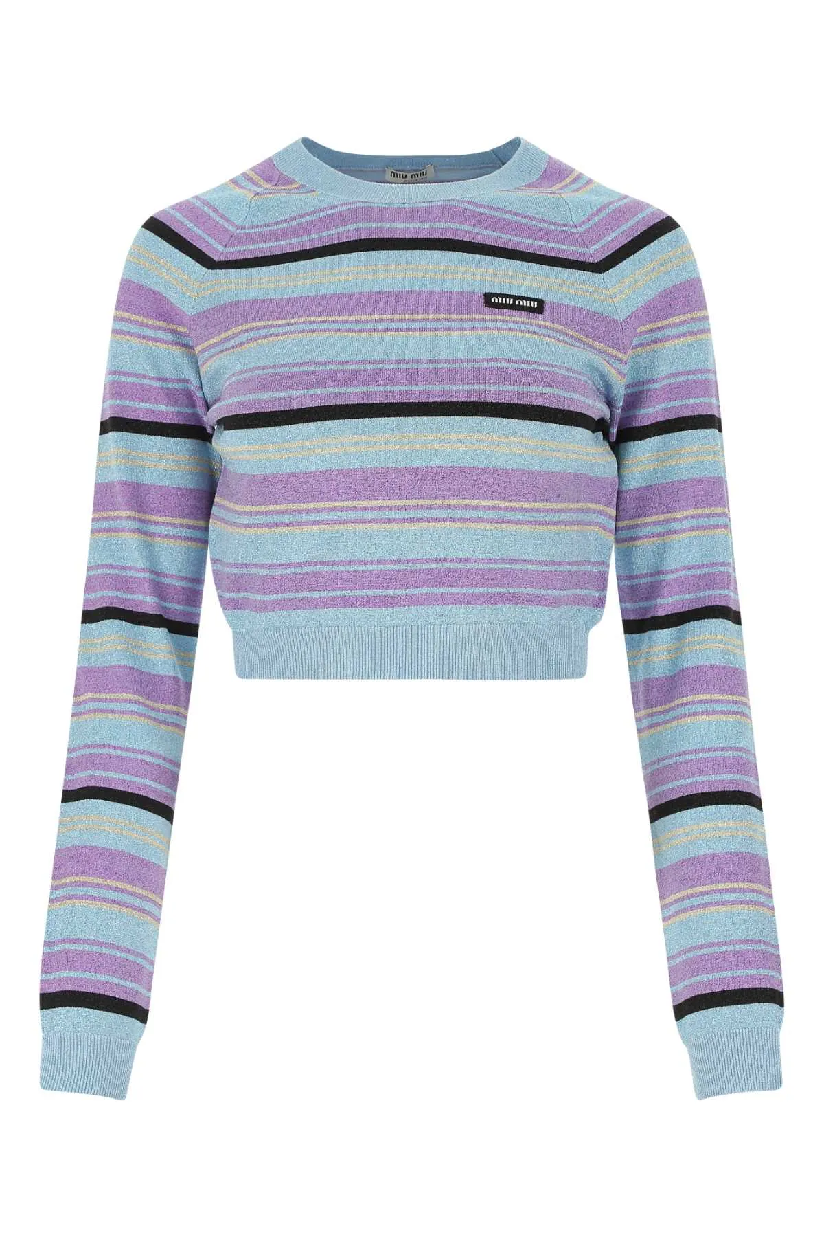 Miu Miu Logo Patch Striped Cropped Sweater