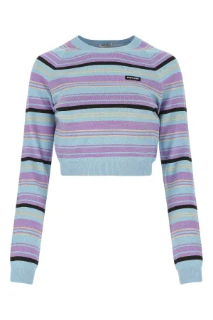 Miu Miu Logo Patch Striped Cropped Sweater