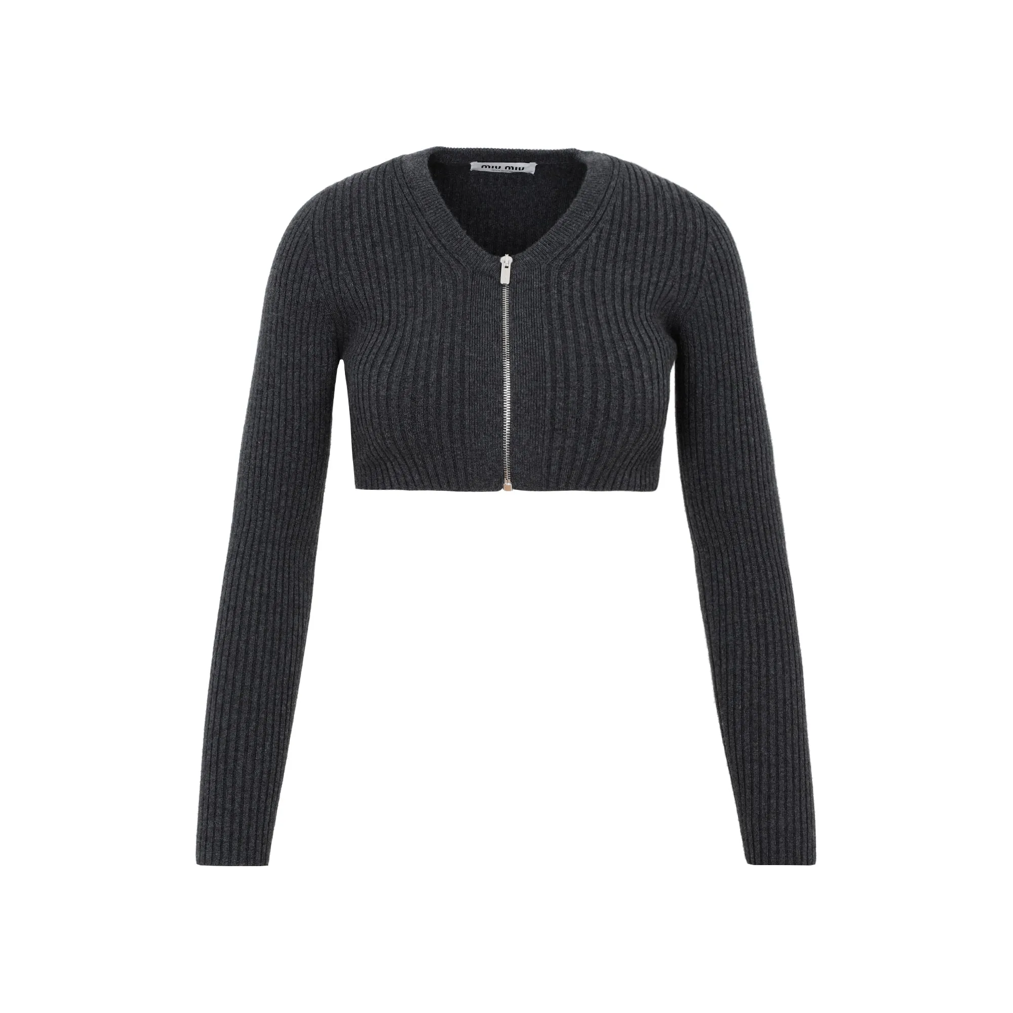 Miu Miu Zipped Long Sleeved Cropped Sweater
