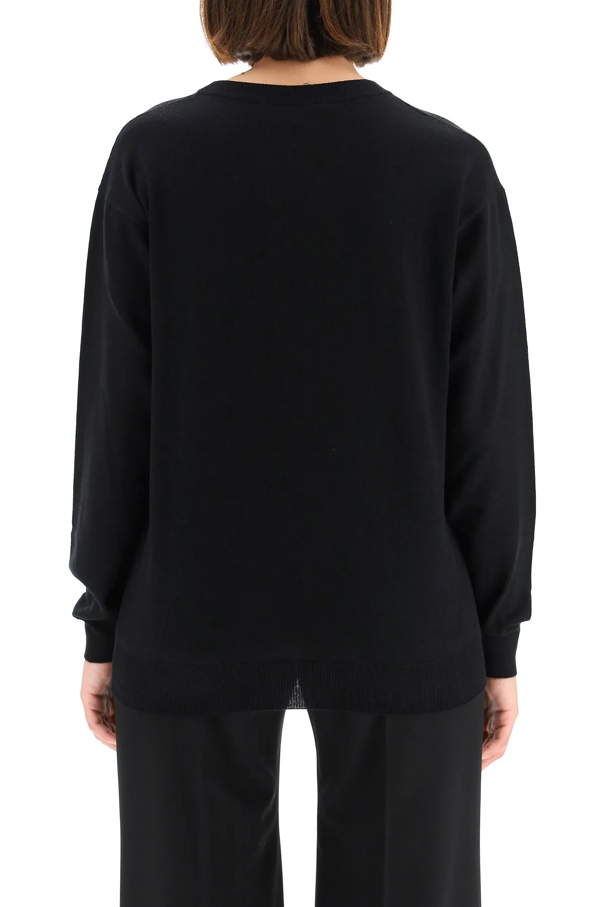 Moschino Flocked Teddy Patch Crewneck Sweater