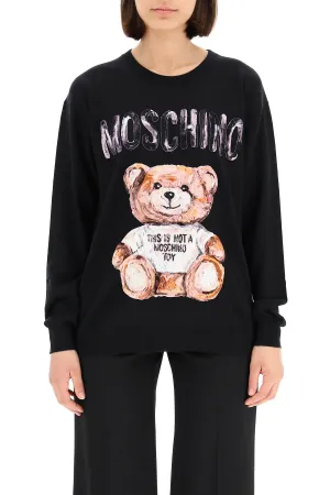 Moschino Flocked Teddy Patch Crewneck Sweater