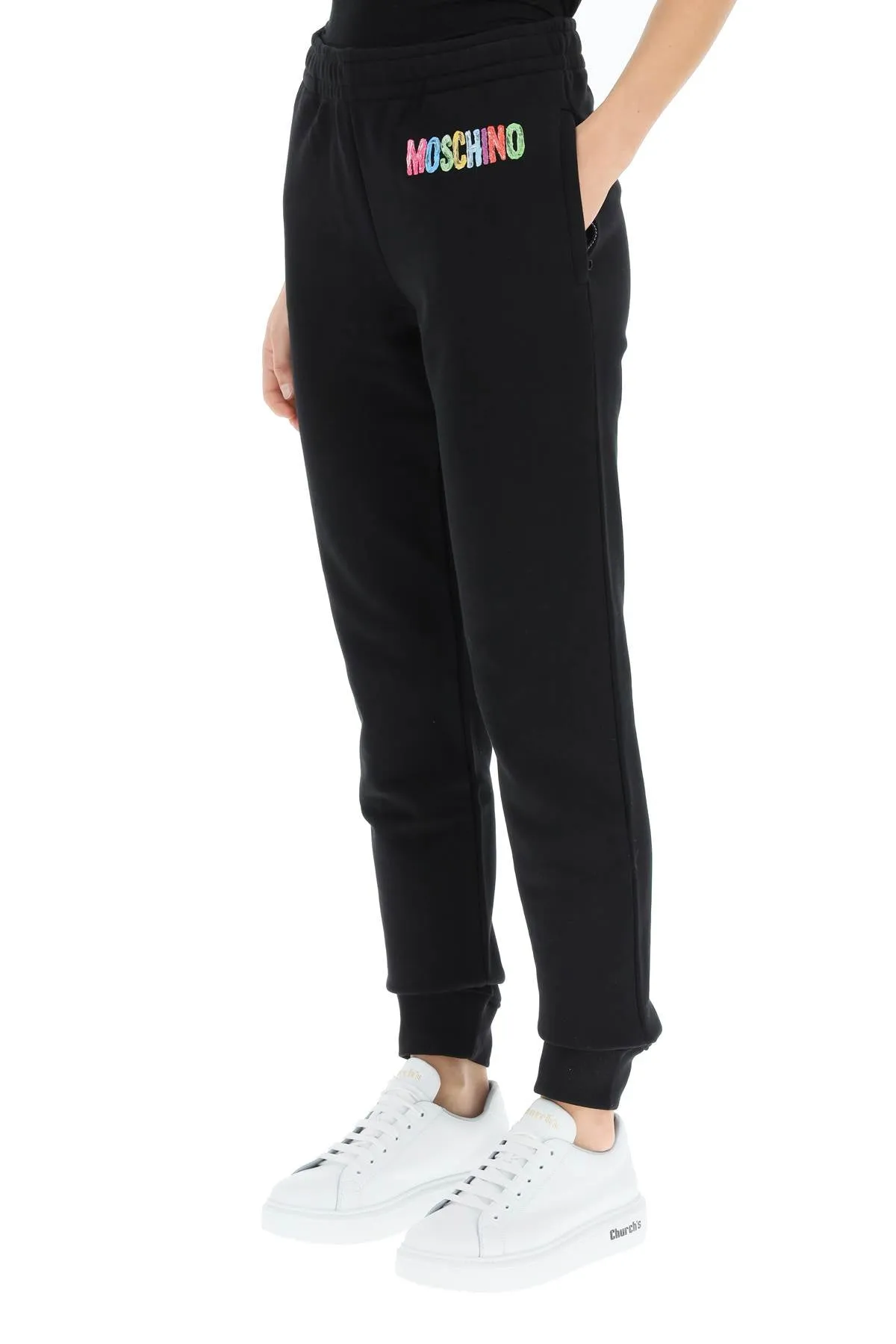 Moschino Logo-Print Slim Cut Track Trousers
