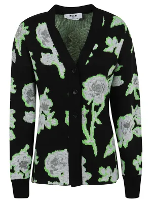 MSGM Floral Knit V-Neck Cardigan