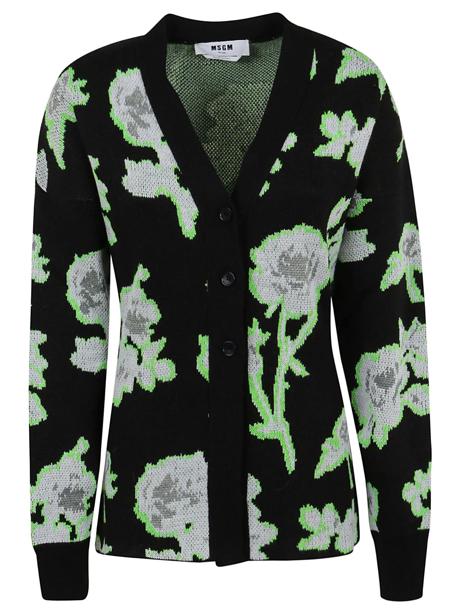 MSGM Floral Knit V-Neck Cardigan