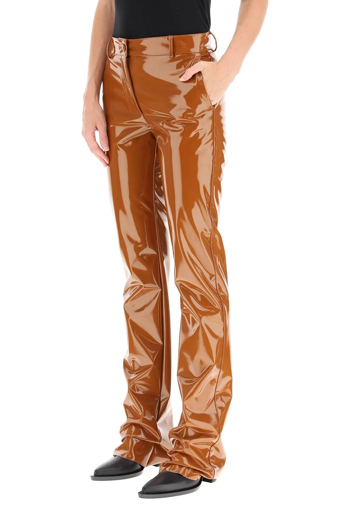 MSGM High-Waisted Lacquered Effect Trousers