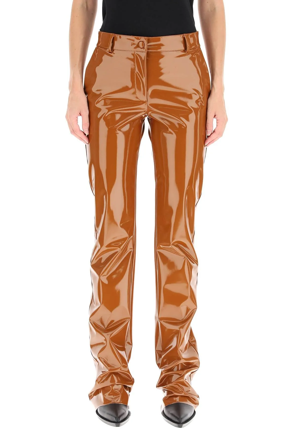 MSGM High-Waisted Lacquered Effect Trousers