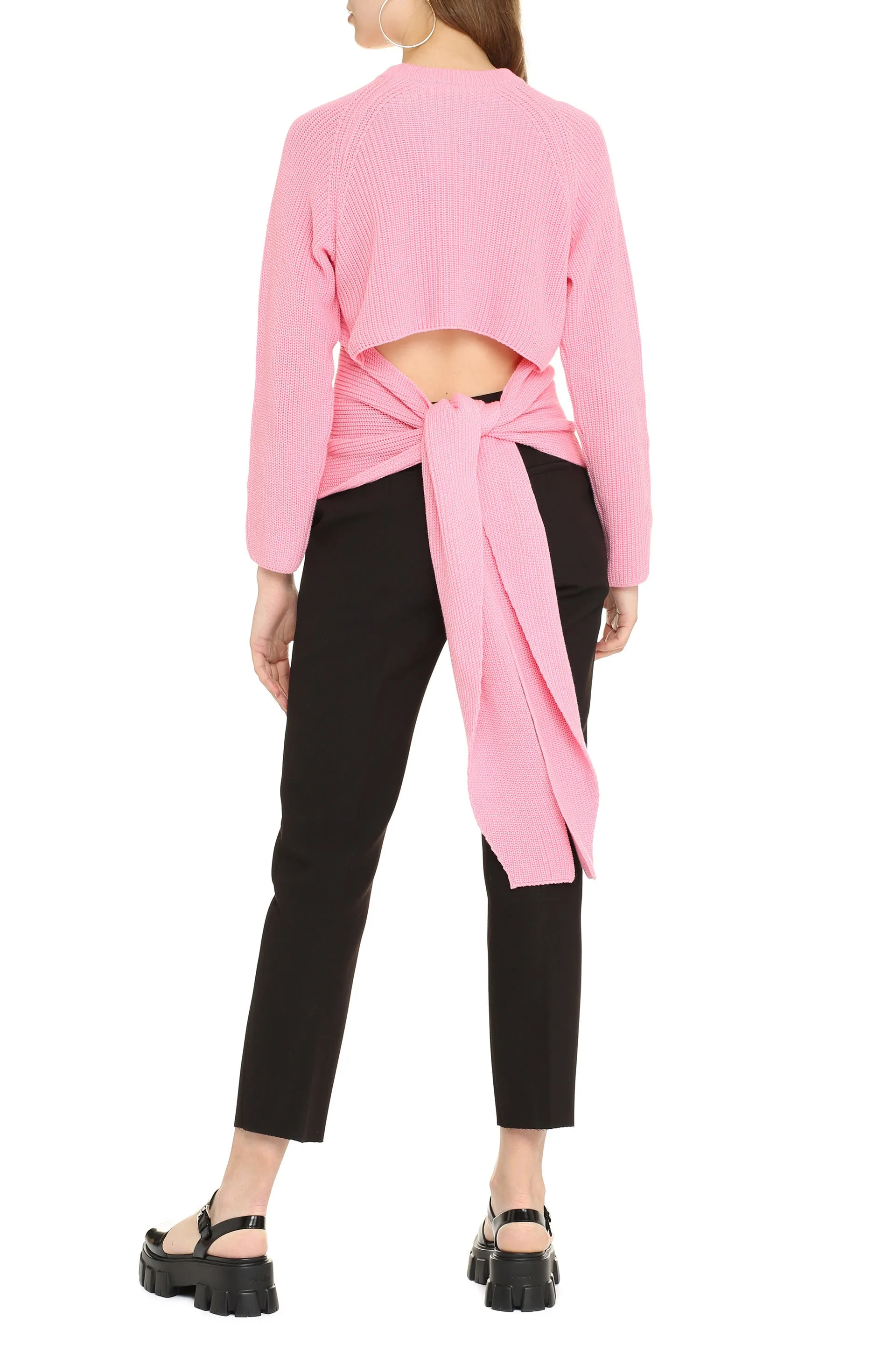 MSGM Ribbed Back Lace-Up Knitted Sweater