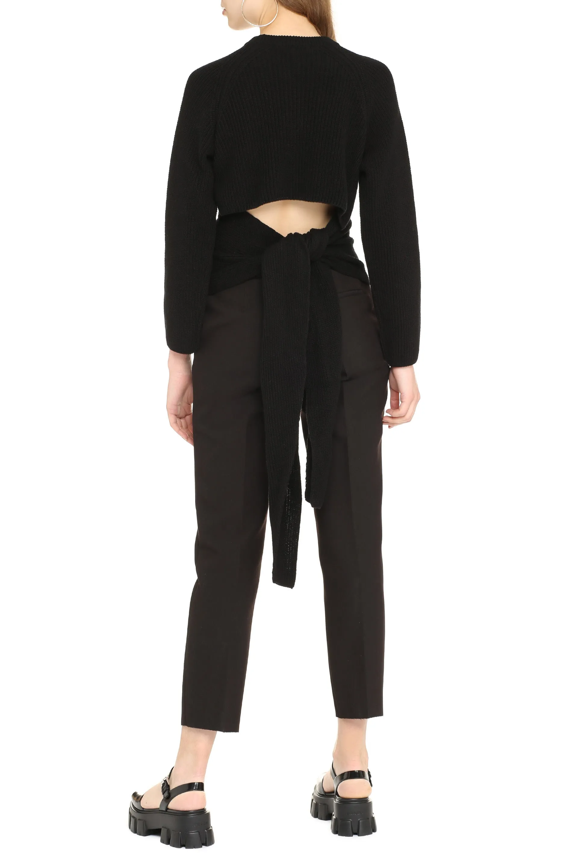 MSGM Ribbed Back Lace-Up Knitted Sweater