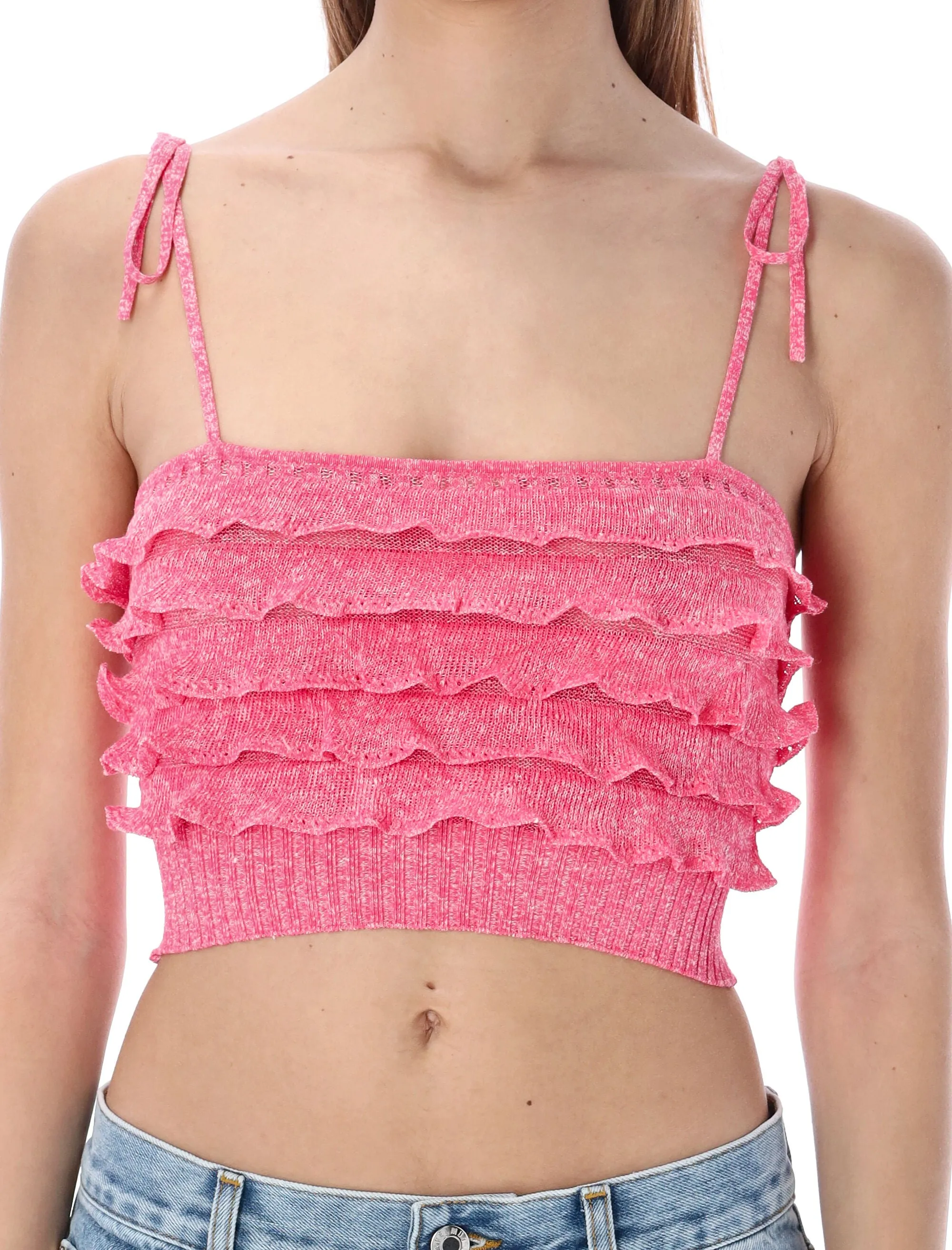 MSGM Ruffled Cropped Sleeveless Knit Top