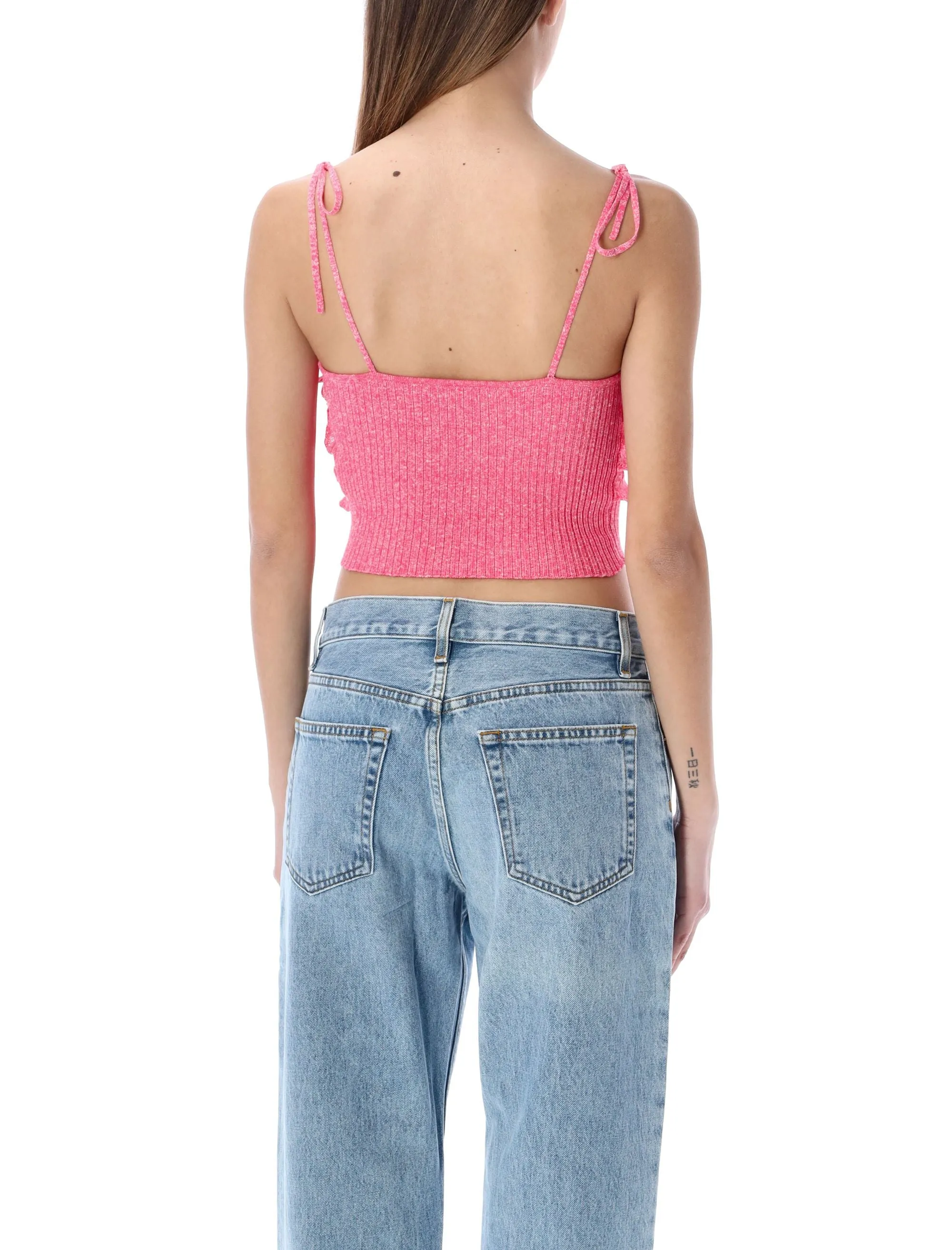 MSGM Ruffled Cropped Sleeveless Knit Top