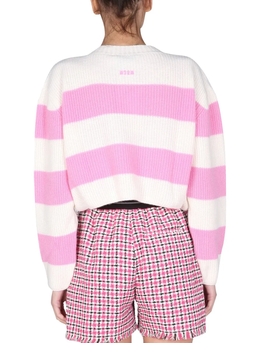 MSGM Striped Knit Cropped Cardigan