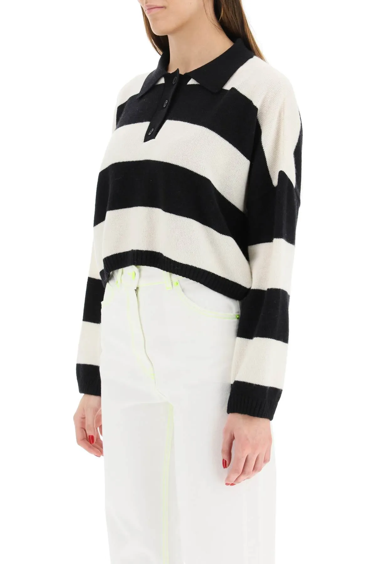 MSGM Striped Ribbed Knit Buttoned Sweater