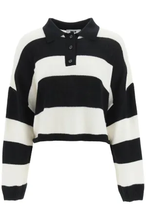 MSGM Striped Ribbed Knit Buttoned Sweater