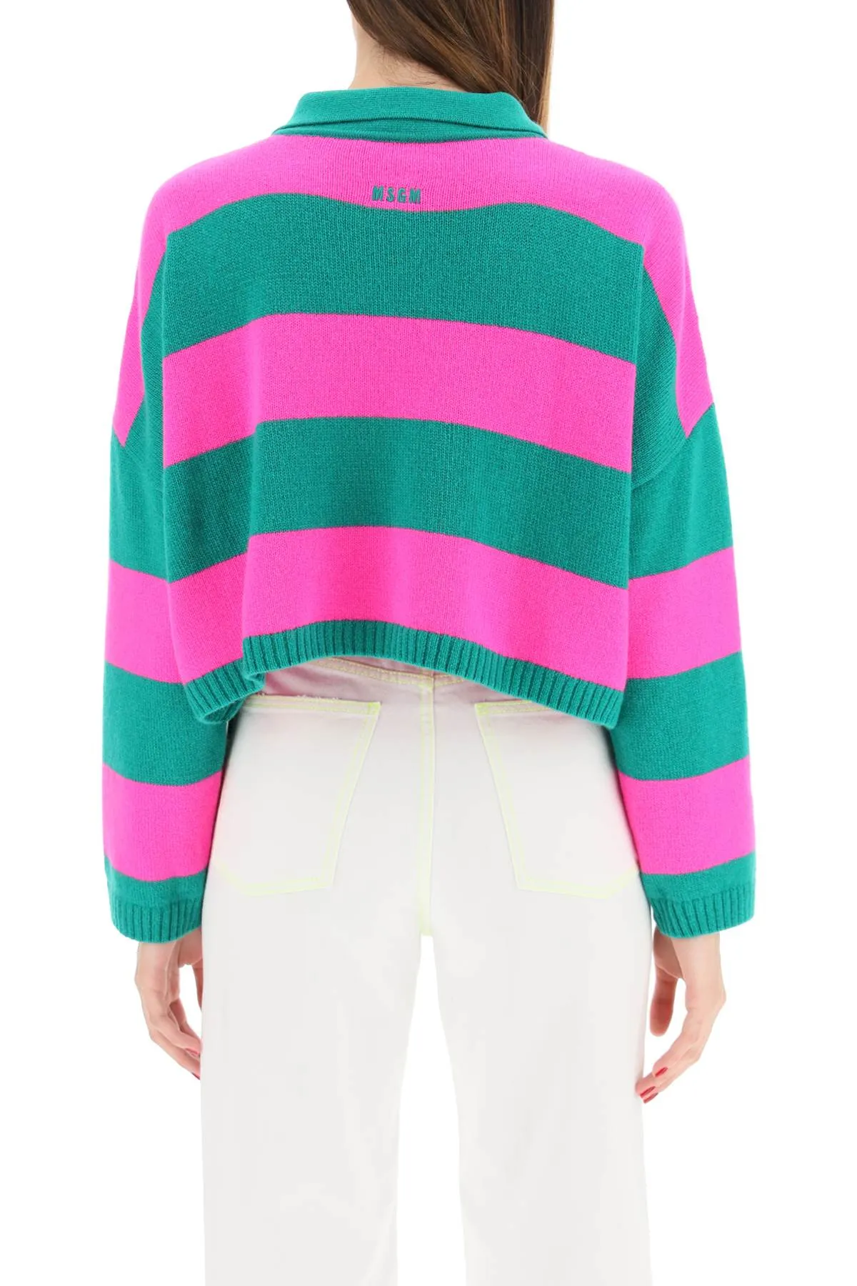 MSGM Striped Ribbed Knit Buttoned Sweater