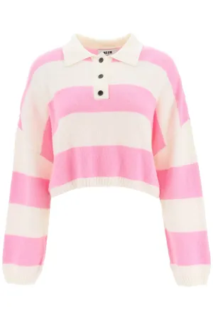 MSGM Striped Ribbed Knit Buttoned Sweater
