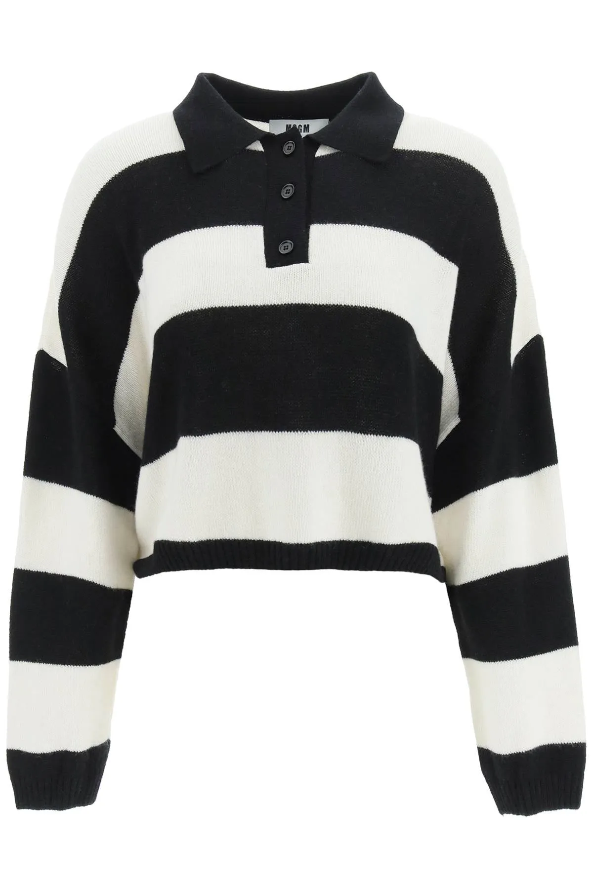 MSGM Striped Ribbed Knit Buttoned Sweater