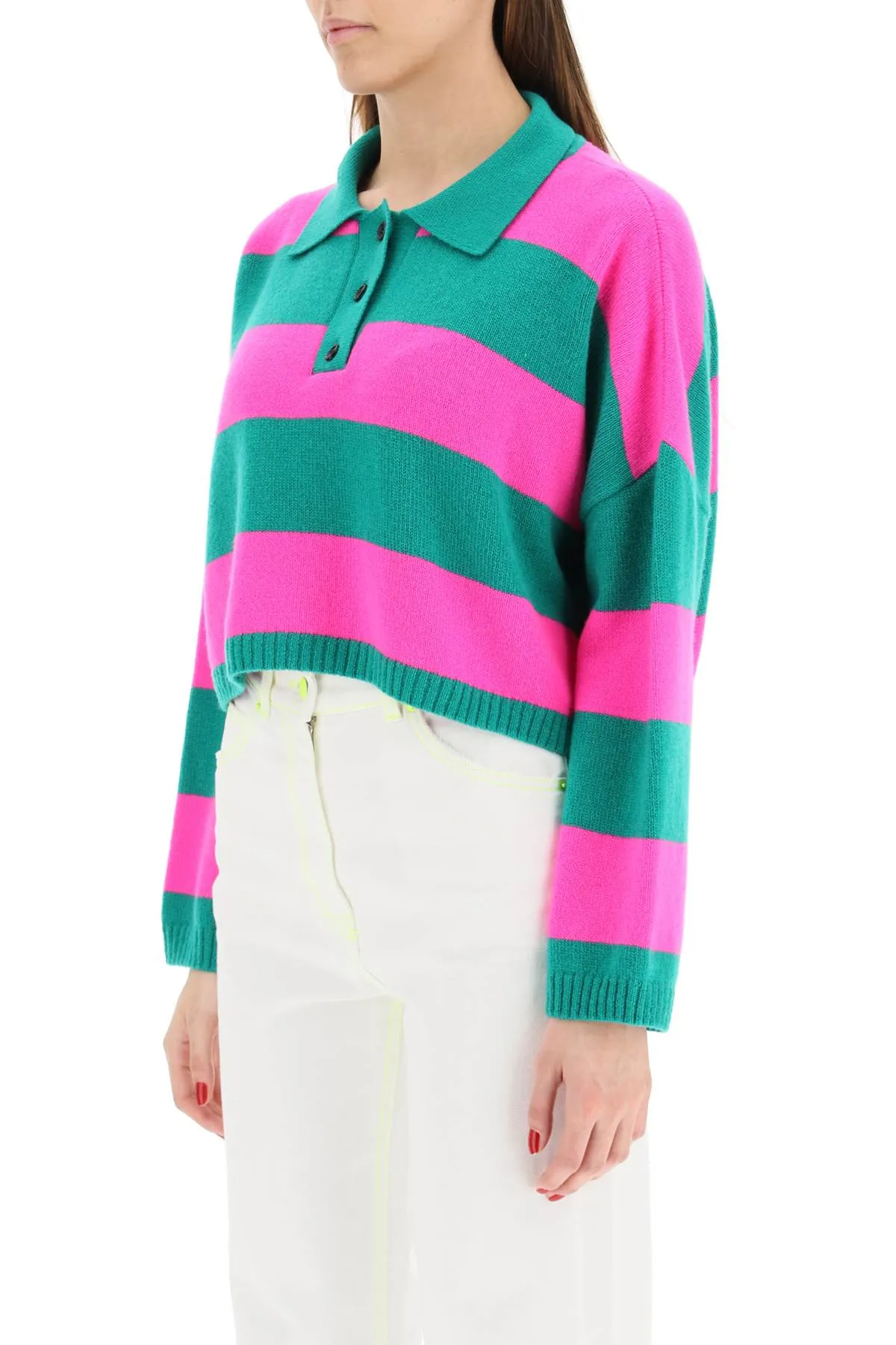 MSGM Striped Ribbed Knit Buttoned Sweater