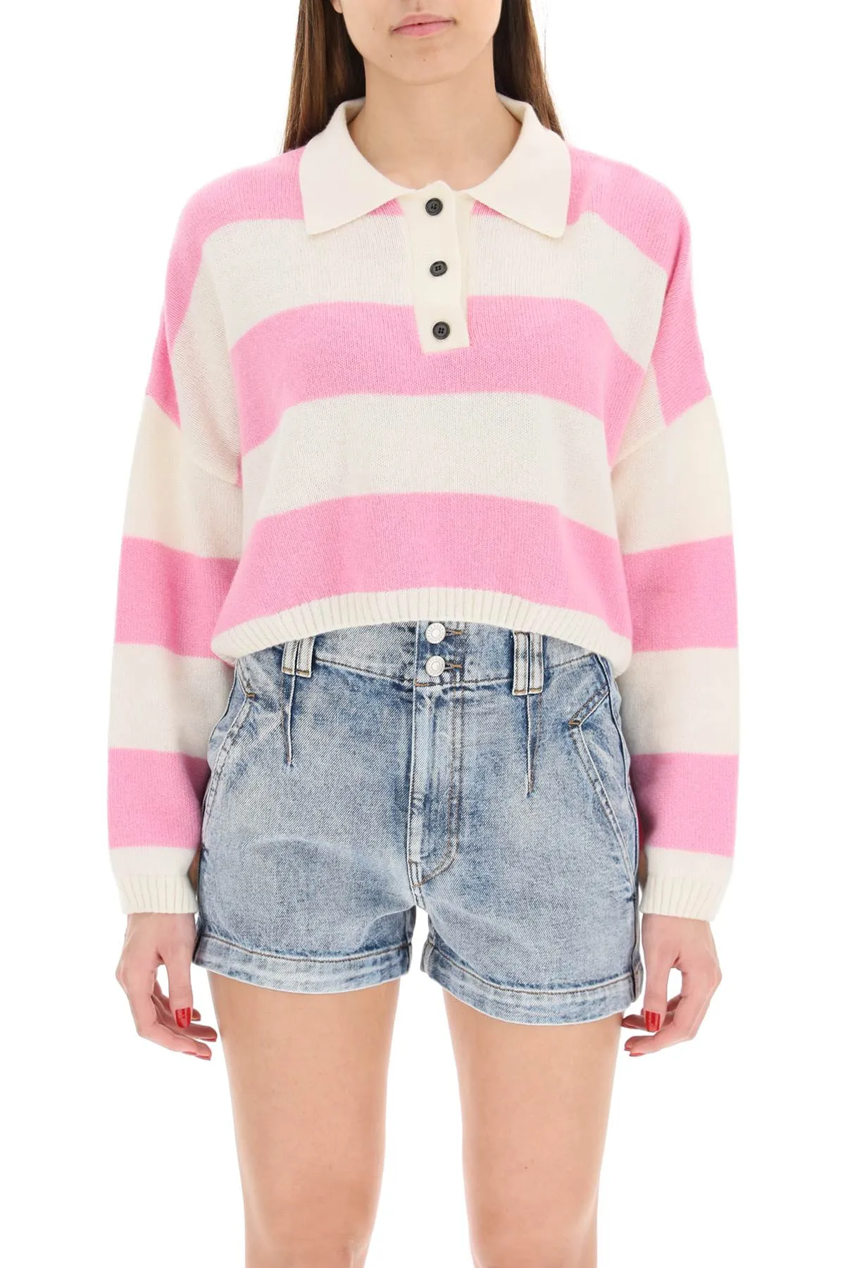 MSGM Striped Ribbed Knit Buttoned Sweater