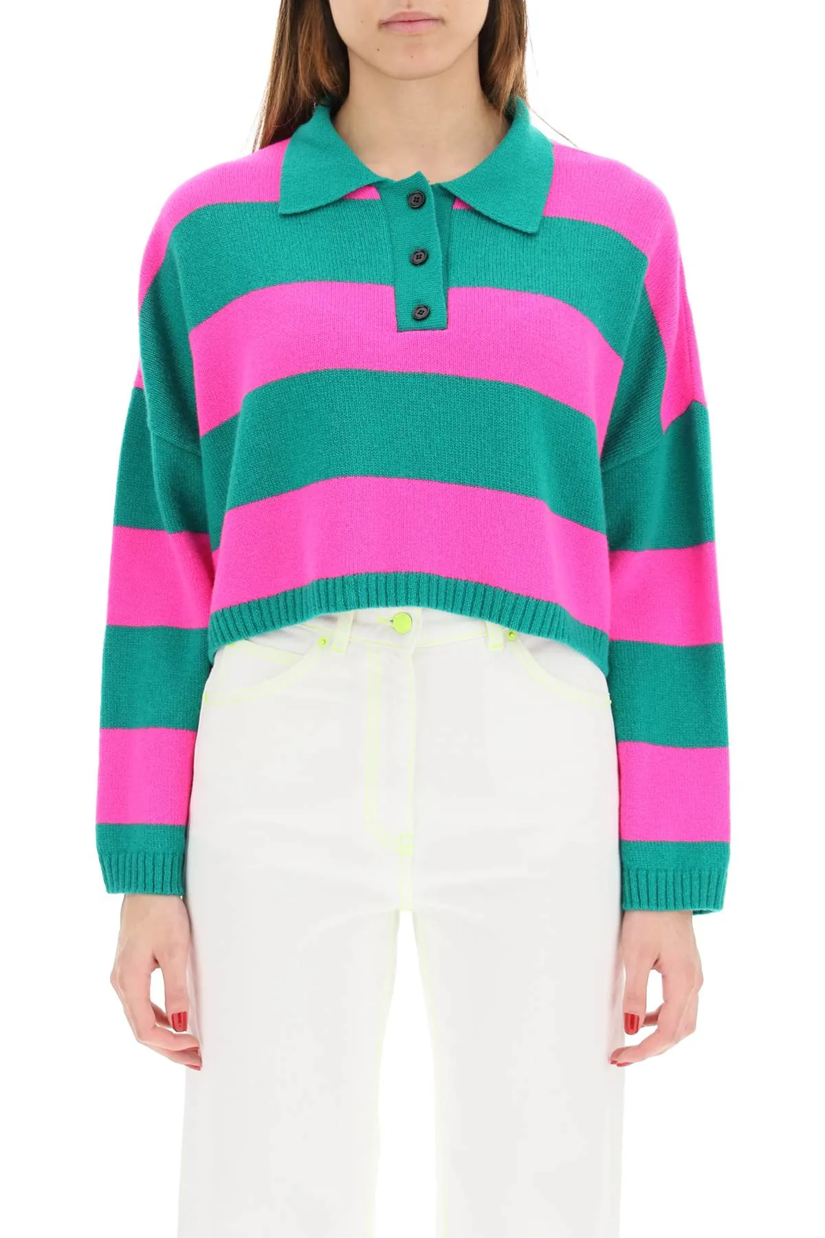 MSGM Striped Ribbed Knit Buttoned Sweater