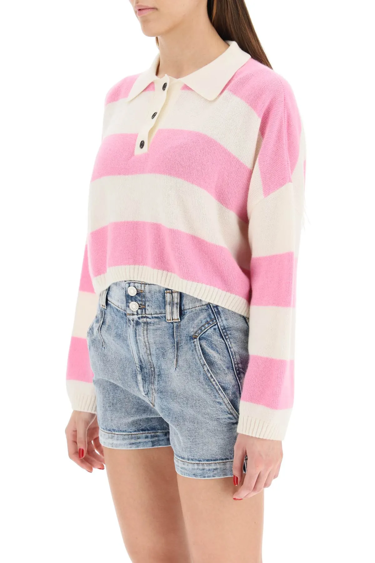 MSGM Striped Ribbed Knit Buttoned Sweater